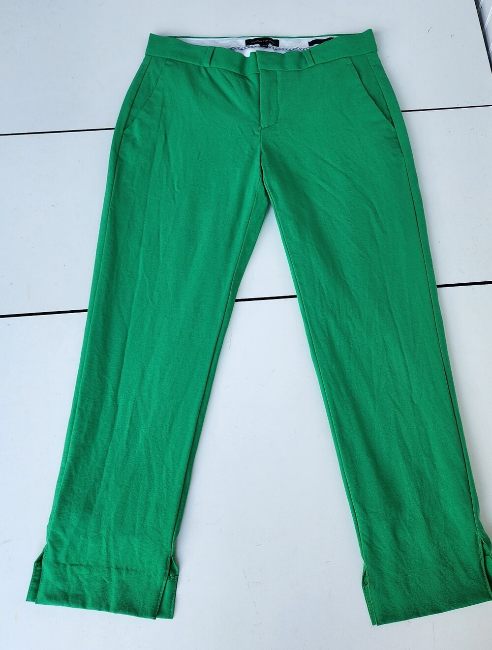 Banana Republic Avery Green Wool Straight Cropped Lined Pants Vented Slit Hems 0